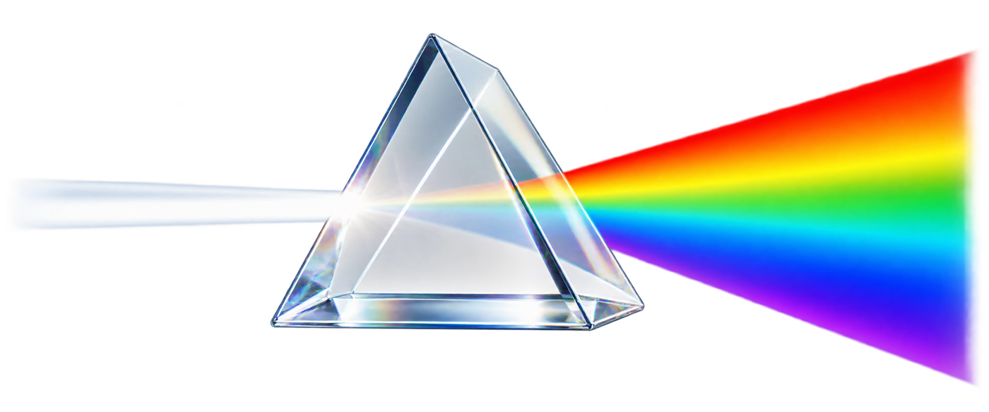 A prism separates light into a spectrum of colors